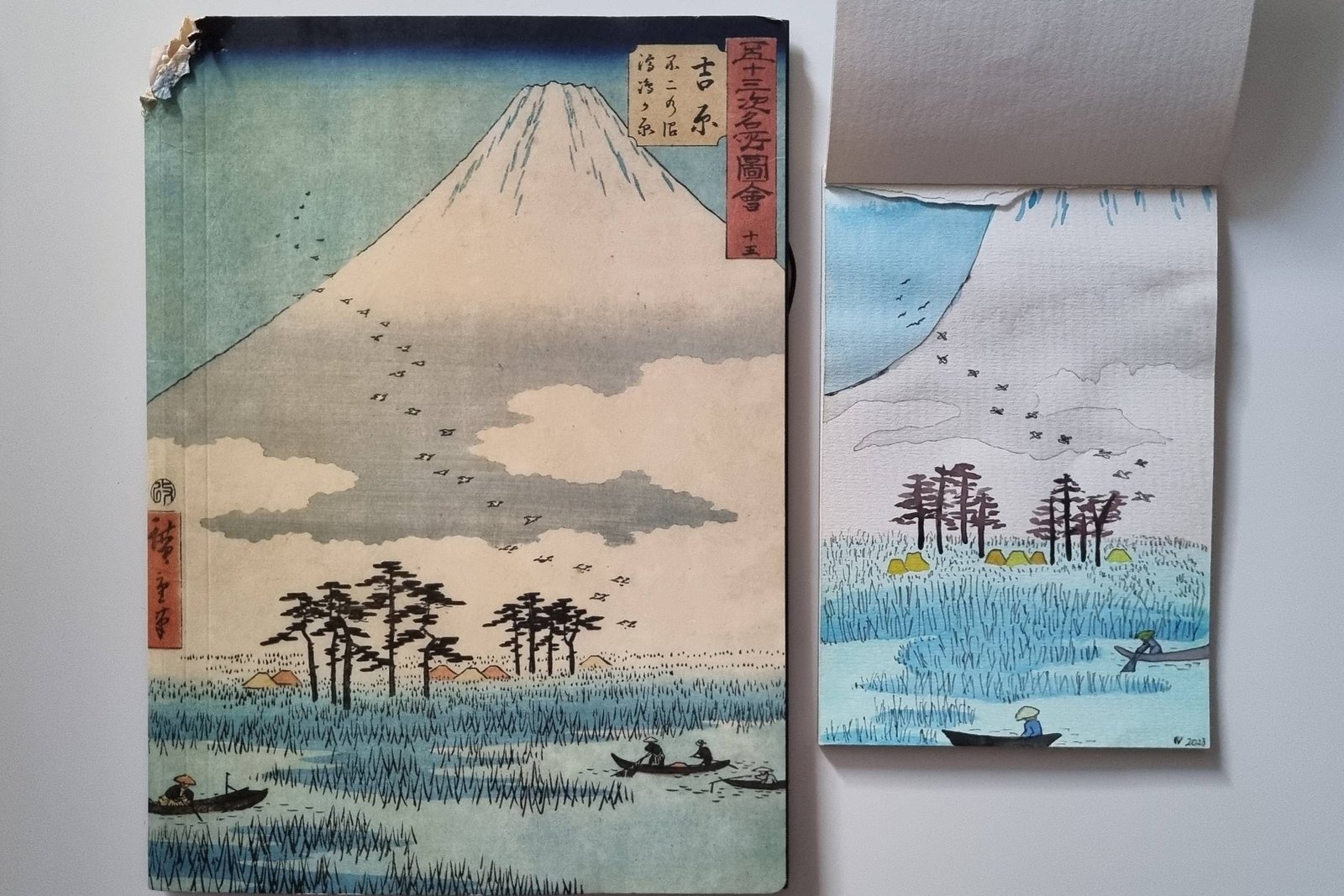 drzeworyt Hiroshige i moja wersja w akwarelach